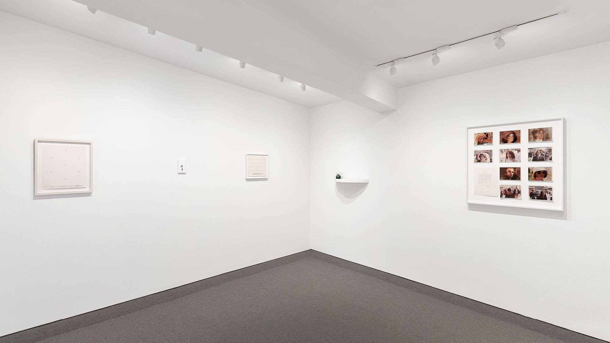 Installation view of "Liliana Porter and Douglas Huebler" at Krakow Witkin Gallery.