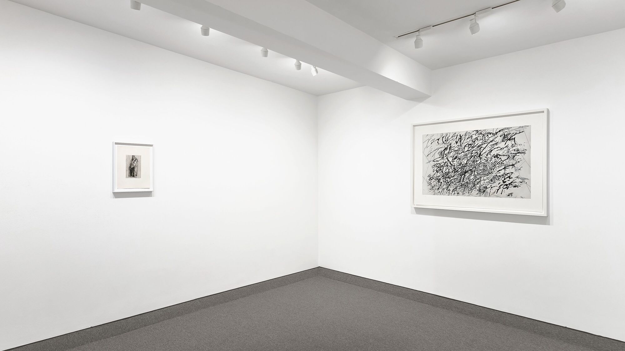 Installation view of Julie Mehretu, Sarah Sze, and Jacques Villon at Krakow Witkin Gallery, Boston