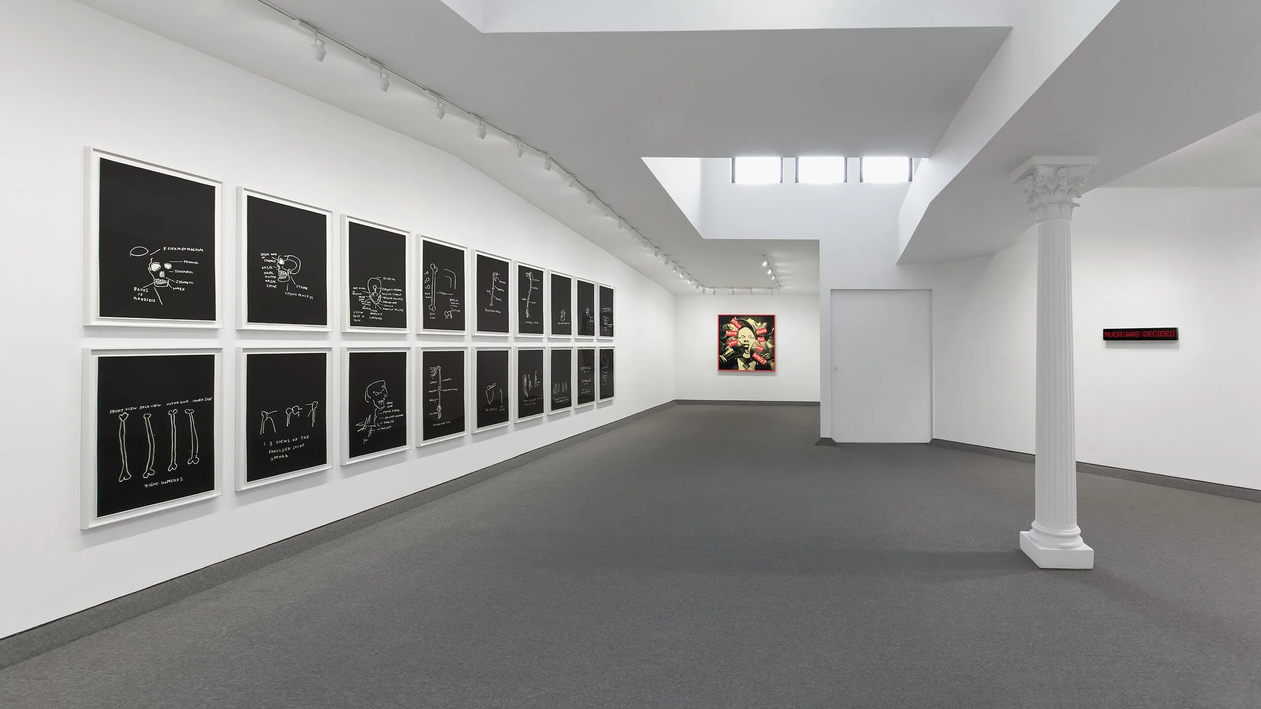 Installation view of Jean-Michel Basquiat, Jenny Holzer, Barbara Kruger: Certain Terms, 1982–1986 at Krakow Witkin Gallery, Boston