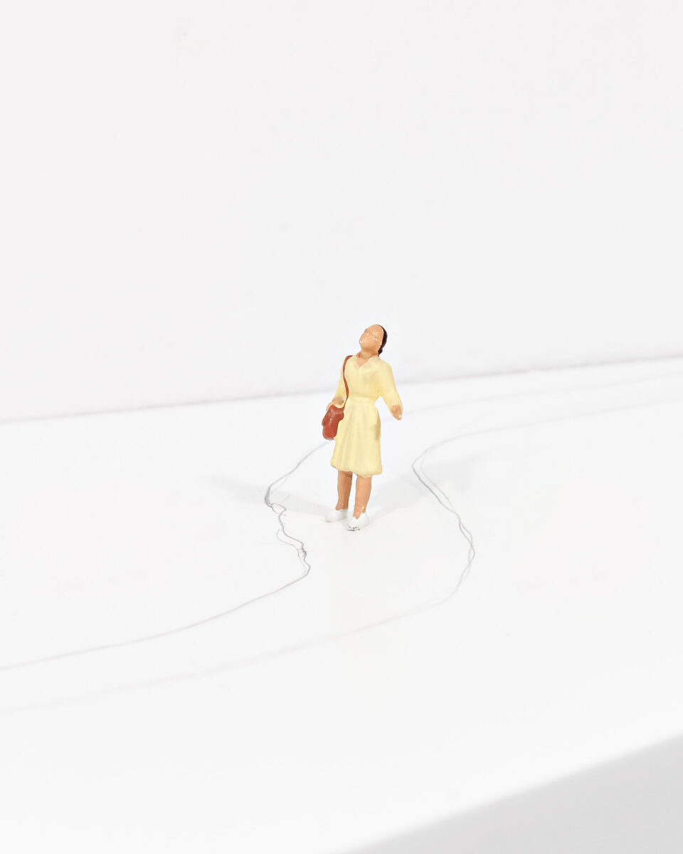 “To Go Back, Woman in White” an original assemblage by Liliana Porter