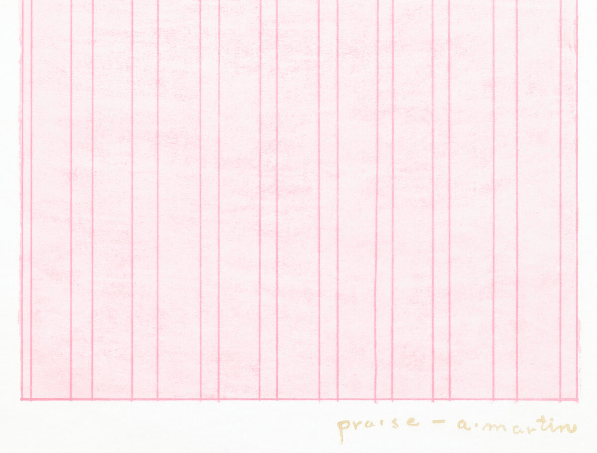 Detail of “Praise” (1976), a print by Agnes Martin.