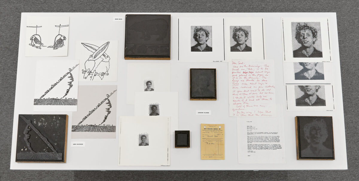 Installation view of the Rubber Stamp Portfolio exhibition at Krakow Witkin Gallery