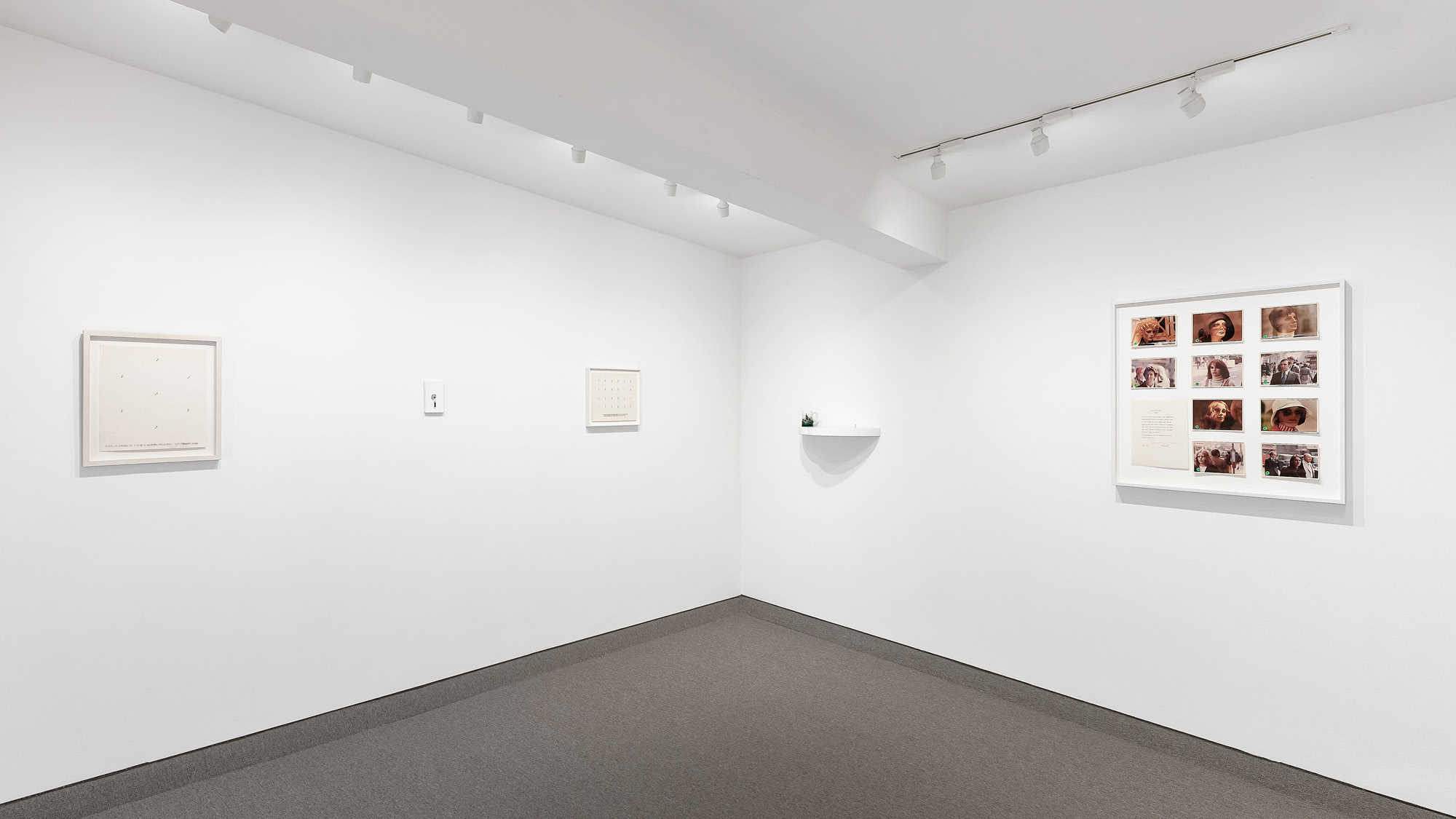 Installation view of "Liliana Porter and Douglas Huebler" at Krakow Witkin Gallery.