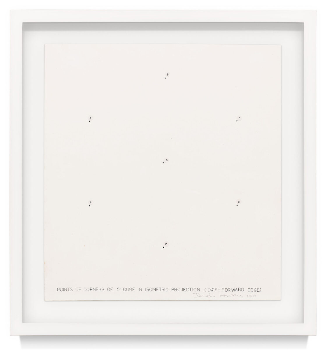 “Points of Corners of 5" Cube in Isometric Projection (D//F: Forward Edge)” an original drawing by Douglas Huebler