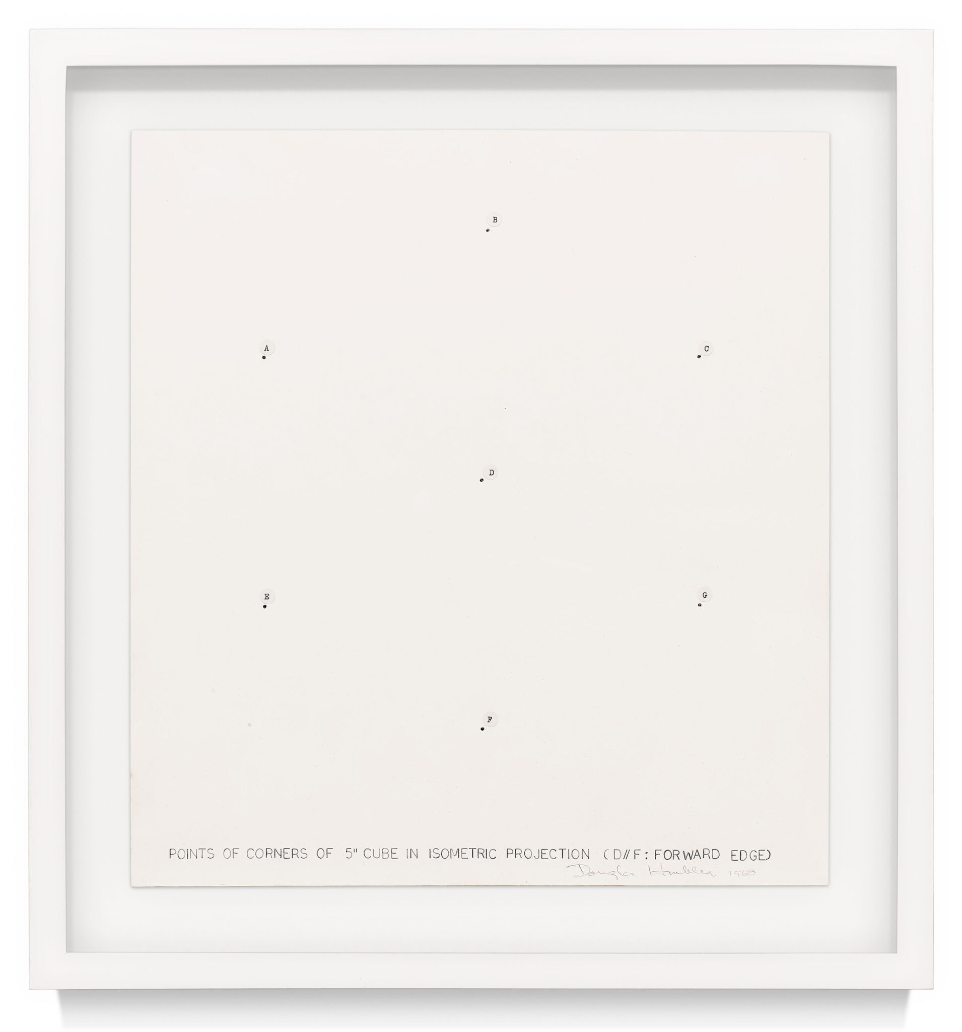 “Points of Corners of 5" Cube in Isometric Projection (D//F: Forward Edge)” an original drawing by Douglas Huebler