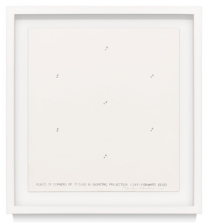 “Points of Corners of 5" Cube in Isometric Projection (D//F: Forward Edge)” an original drawing by Douglas Huebler