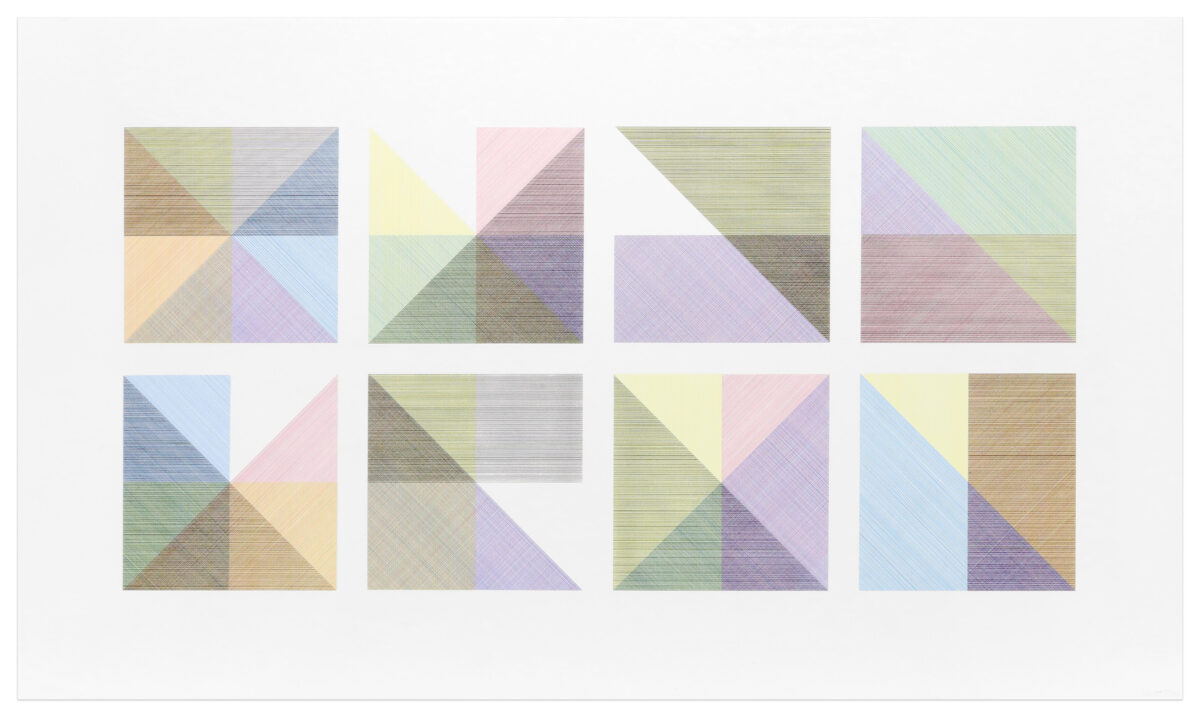 Eight Squares With a Different Color in Each Half Square (Divided Vertically and Horizontally) Composite by Sol LeWitt , a 1980 Print at Krakow Witkin Gallery, Boston