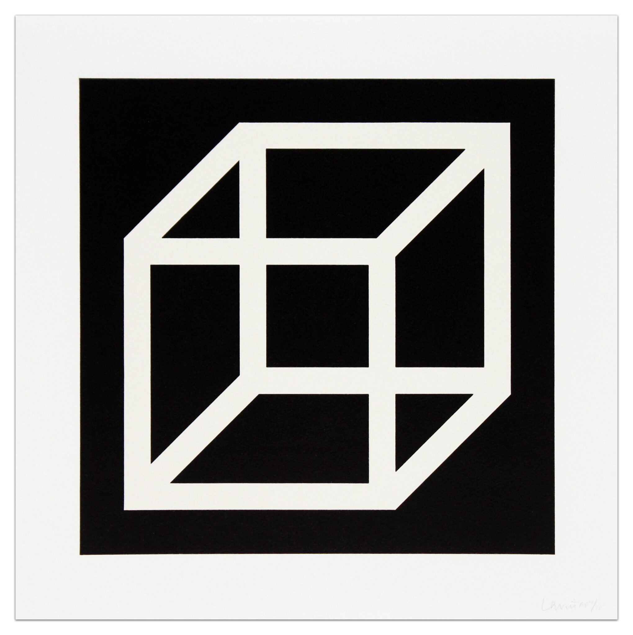Open Cube in White on Black by Sol LeWitt, a 2004 Print at Krakow Witkin Gallery, Boston