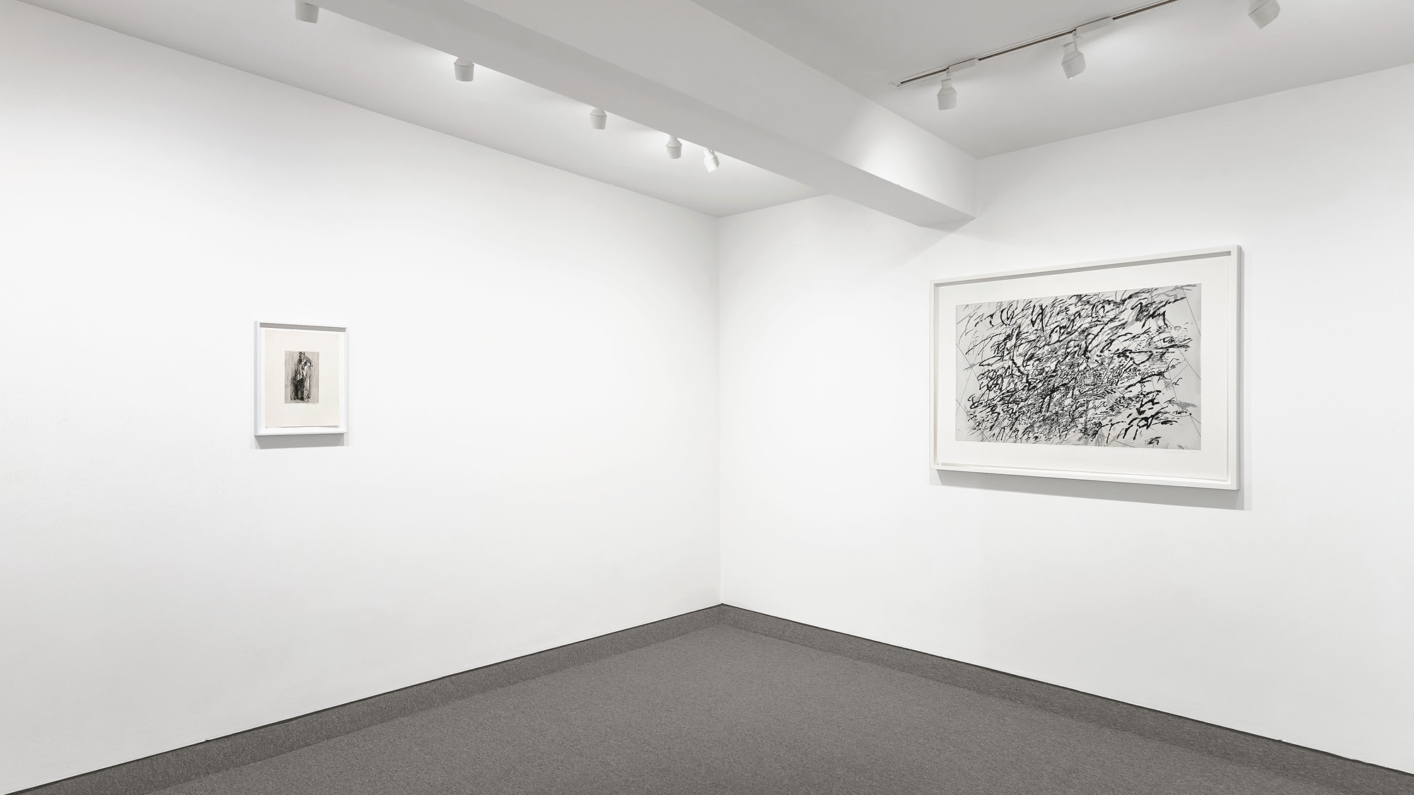 Installation view of Julie Mehretu, Sarah Sze, and Jacques Villon at Krakow Witkin Gallery, Boston