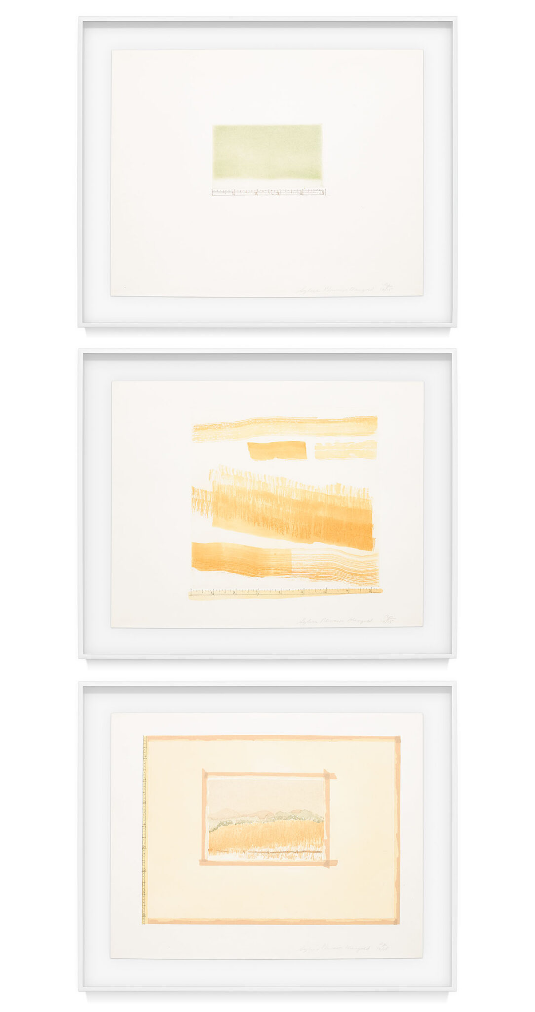 Aquatint, Sugarlift and Golden Changes by Sylvia Plimack Mangold, a 1977 set of three prints at Krakow Witkin Gallery, Boston