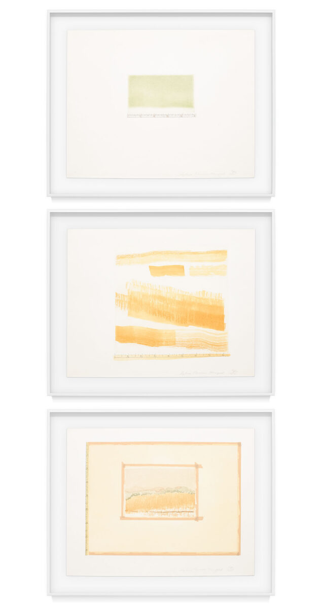 Aquatint, Sugarlift and Golden Changes by Sylvia Plimack Mangold, a 1977 set of three prints at Krakow Witkin Gallery, Boston