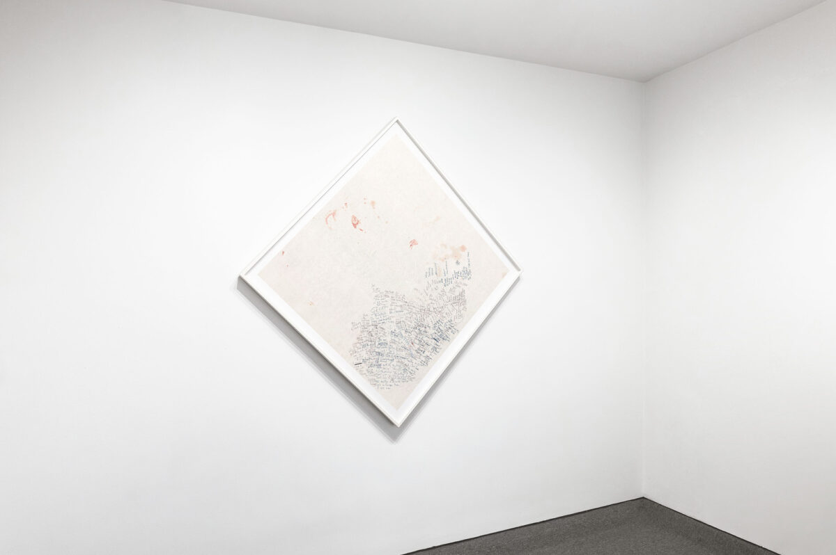 Installation view of One Wall, One Work: Joseph Grigely at Krakow Witkin Gallery